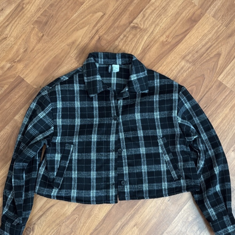 H&M Plaid Black and White Women's Crop Jacket